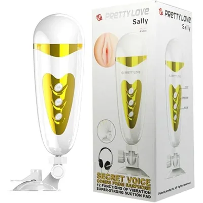 Pretty Love Sally Masturbatore uomo Vibrante USB con Suono 12 Vibrazioni 23 cm e supporto