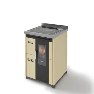 Eva Calòr Cucina a pellet ventilata con piano in vetroceramica NINA 901656600 finitura avorio