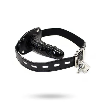 Gag BDSM LATETOBED Penis 10 cm con cinturino regolabile e lucchetto nero