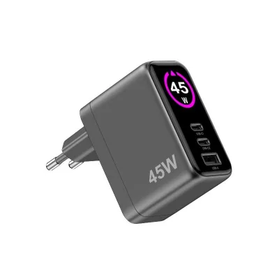 CELLY 2USBC/USBA WALL CHARGER 45W DISPLAY TCSCREEN2C1A45W