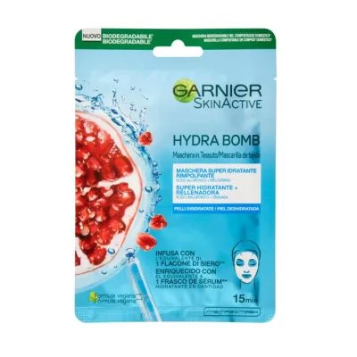 Garnier Skin Active Hydra Bomb Maschera Viso in Tessut Super Idratante Energizzante Melograno