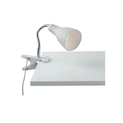 Lampada con pinza in metallo bianca con diffusore orientabile, lampadina E14, 11.5x36.5cm