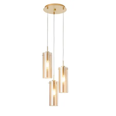 Lampadario a sospensione oro in vetro, 3 diffusori, stile contemporaneo, 150x27.3cm