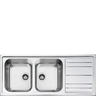 PRONTA CONSEGNA - Smeg Lavello due vasche con gocciolatoio LPR116 finitura acciaio inox da 116 cm