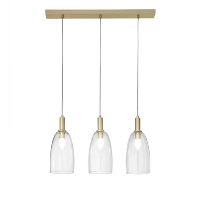 Lampadario a sospensione elegante oro in vetro soffiato, 3 diffusori, lampadina E14, 72x150cm