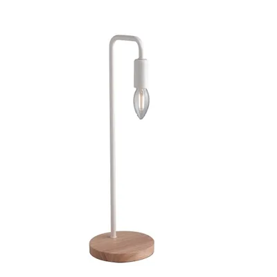 Lampada da tavolo in metallo con base in legno naturale Bianco 1Xe14 14X45Cm