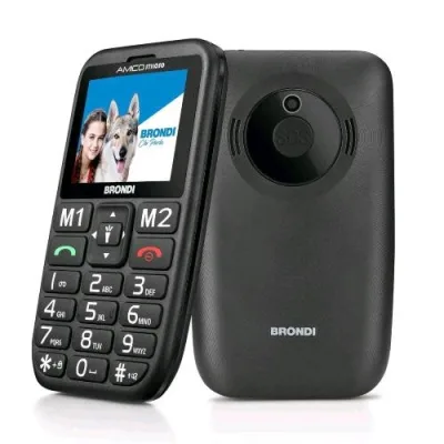 BRONDI AMICO STILOSO 2.4" EASY PHONE TASTI GRANDI RETROILLUMINATI VOLUME AUMENTATO COVER IN PELLE INCLUSA NERO