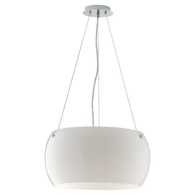 Sospensione in vetro bianco e metallo cromato, lampadine E27, 40x120cm