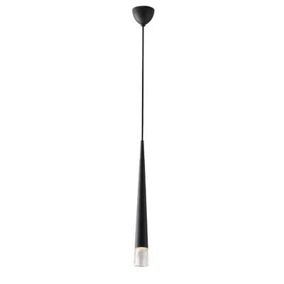 Lampadario a sospensione conico nero in vetro e metallo, lampadina GU10, 6x181x53cm
