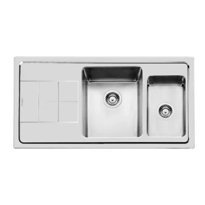 Foster Lavello due vasche con gocciolatoio a sinistra 2297 051 finitura acciaio inox da 98.3x51.3 cm