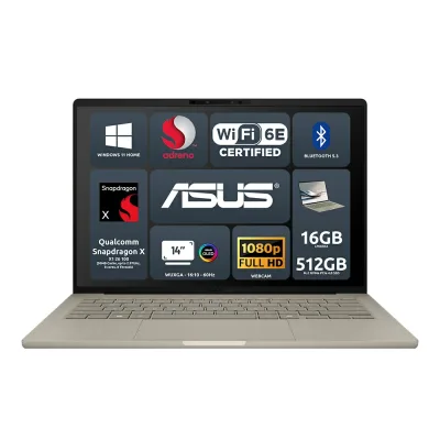 ASUS Zenbook A14 OLED UX3407QA-QD202W Qualcomm Snapdragon X X1 26 100 16GB Qualcomm Adreno SSD 512GB 14'' WUXGA Win11 Tastiera retroilluminata