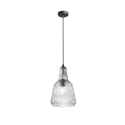 Sospensione in vetro cristallo sfaccettato grigio, lampadina E27, 23x150cm