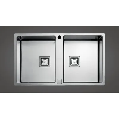 Fulgor Lavello filo e semifilo a due vasche P2B 8651 QA F-SF finitura acciaio inox da 86.5x51 cm