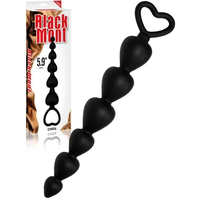 Stimolatore perle anali Progressivo nero a 6 cuori 15 cm nero loop estrazione