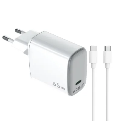CELLY USBC WALL CHARGER GAN 65W+USBC CABL UPTC1USBC65WCTC