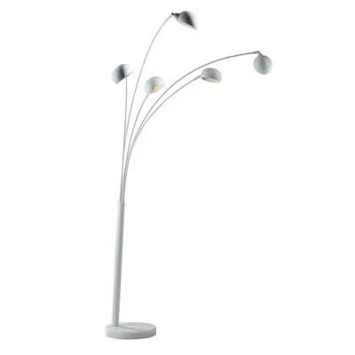 Piantana in metallo bianco con punti luce orientabili, base in marmo, 5 luci E14, 108x219cm