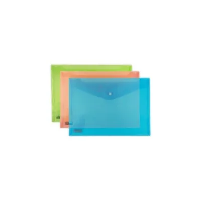 MKtape Confezione da 3 Buste Porta Documenti con Chiusura Plastica Formato A4 Colori Assortiti