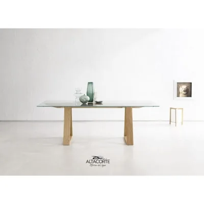 Altacorte Tavolo fisso Tokyo con struttura in legno e piano in vetro con dimensioni a scelta