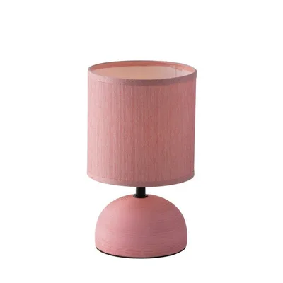 Lampada da tavolo in ceramica rosa, paralume in tessuto, 1 luce E14, 14x24cm