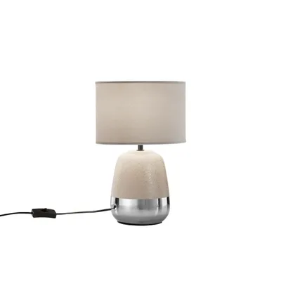 Lampada da tavolo in ceramica rosa cipria, paralume in tessuto, 1 luce E27, 22x45cm