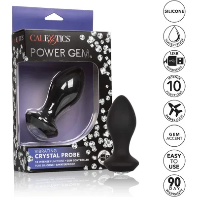 Power gem plug anale vibro 10,75 cm motore in punta nero ricaricabile silicone