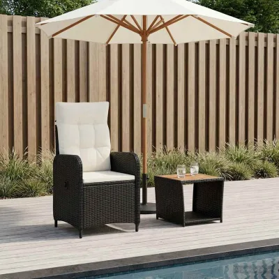 Nyra Legno — Poltroncina reclinabile con tavolino, nero e legno, polyrattan