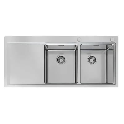 Foster Lavello due vasche con gocciolatoio a sinistra 1252 051 finitura acciaio inox da 116x52 cm