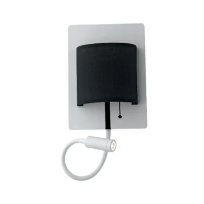 Applique Led in metallo e paralume in tessuto con luce da lettura orientabile Nero Led 6+3W 720Lm 4000K 16X32X22Cm
