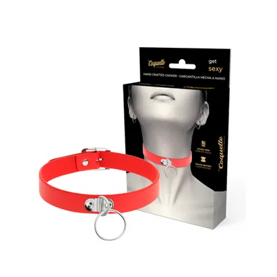 Coquette Choker Rosso Vegan Leather Collare Fetish Anello Nickel Free BDSM