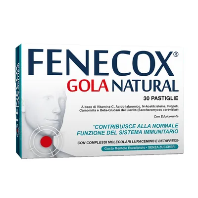 Fenecox gola natural mentolo eucaliptolo 30 pastiglie con edulcorante senza zuccheri senza glutine naturalmente privo di lattosio