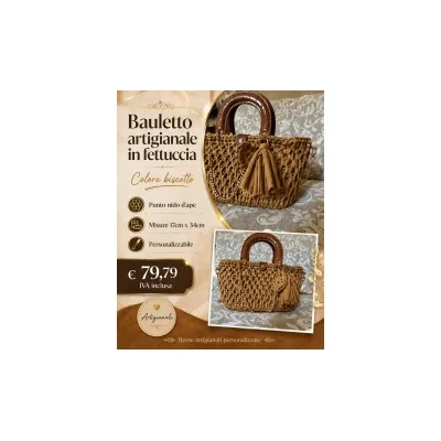 BORSA BAULETTO ARTIGIANALE "BISCOTTO" PERSONALIZZABILE IN FETTUCCIA PUNTO NIDO D'APE