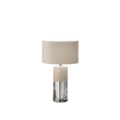 Lampada da tavolo in ceramica rosa cipria, paralume in tessuto, 1 luce E27, 33x55cm