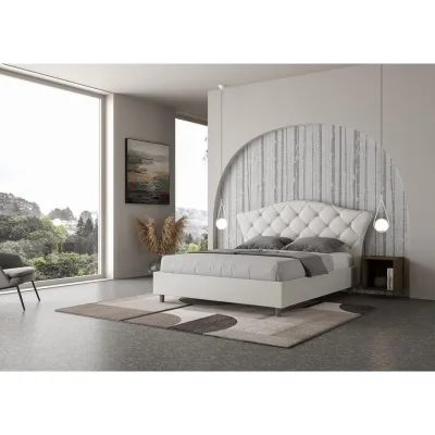 Ityhome Letto matrimoniale Langre in similpelle bianco da 160 cm