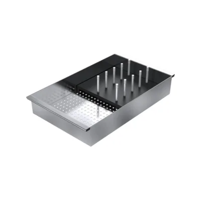 Barazza Vassoio forato 1VSVQ finitura inox con scolapiatti removibile in HPL nero da 25x48x7h cm
