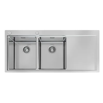 Foster Lavello due vasche con gocciolatoio a destra 1252 052 finitura acciaio inox da 116x52 cm