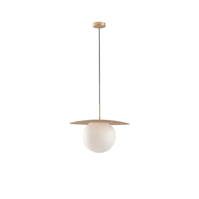 Lampadario a sospensione oro con diffusore in vetro bianco, lampadina E27, 159.8x45cm