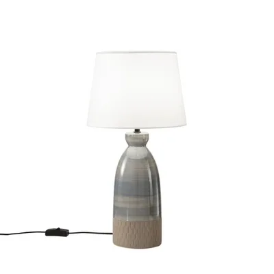 Lampada da tavolo in ceramica tortora, paralume in tessuto, 1 luce E27, 25x49cm