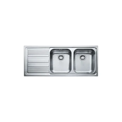 Franke: Lavello due vasche con gocciolatoio a sinistra Logica Line LLL 621 101.0086.284 finitura dekor da 116x50 cm