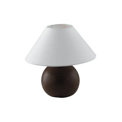Lampada da tavolo in ceramica effetto legno scuro, paralume in tessuto, 1 luce E14, 23x23cm