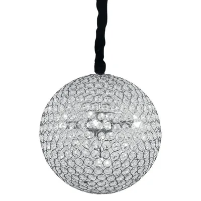 Lampadario a sospensione sferico in metallo e cristalli K9 cromato, 5 luci G9, 35x120cm
