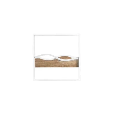Plafoniera moderna quadrata in metallo bianco con base in legno, 1 LED 40W, CCT, 40x40cm
