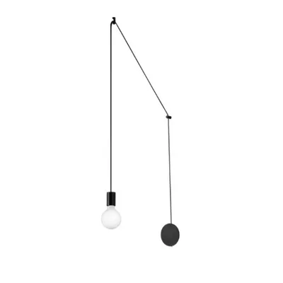Plafoniera moderna in metallo nero, cavo regolabile, lampadina E27, 12x500cm