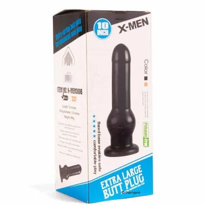 Plug anale XXL X-MEN 25,4 cm diametro fino 9,6 cm nero base larga compatibile Vac-U-Lock