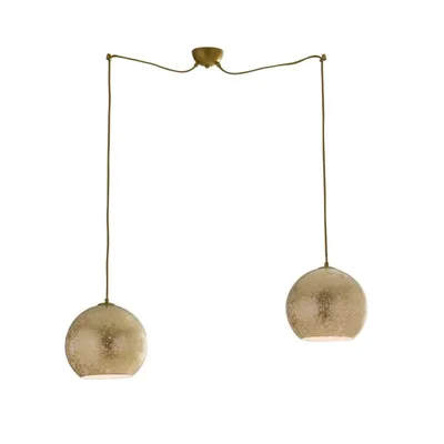 Lampadario a sospensione oro in vetro con decoro foglia, 2 diffusori, 120x25cm