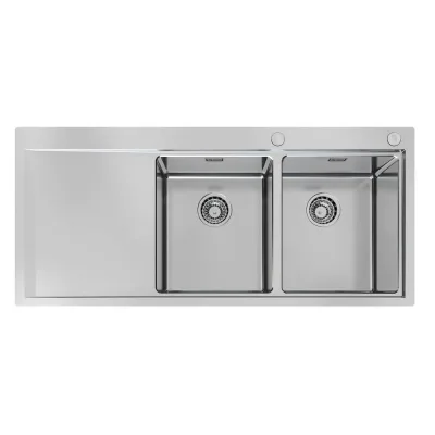 Foster Lavello due vasche con gocciolatoio a sinistra 1252 051 finitura acciaio inox da 116x52 cm - IN PROMOZIONE FINO AL 30/06