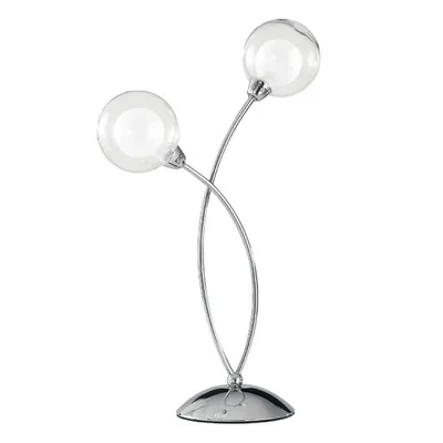 Lampada da tavolo in metallo cromato, 2 diffusori doppio vetro, 28x48cm