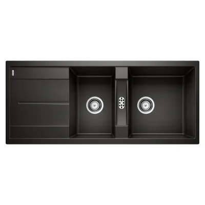 PRONTA CONSEGNA - Blanco | Lavello due vasche con gocciolatoio METRA 8 S 1525934 finitura nero da 116x50 cm - Sopratop