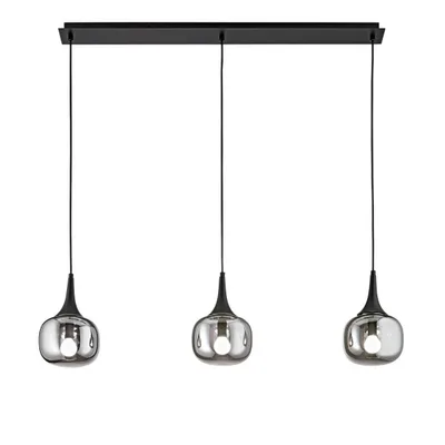 Sospensione in metallo con 3 diffusori in vetro grigio fumè, lampadine E14, 97x150cm