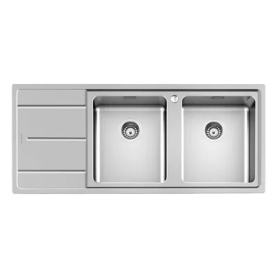 Foster Lavello due vasche con gocciolatoio a sinistra 3212 051 finitura acciaio inox da 116x50 cm - IN PROMOZIONE FINO AL 30/06