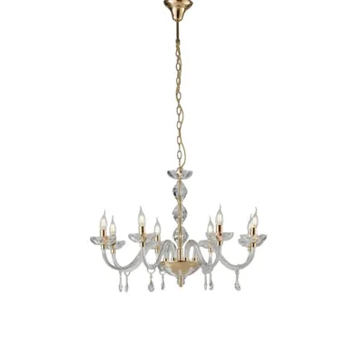 Lampadario luxury a sospensione oro in cristallo, 8 luci E14, 83x190cm